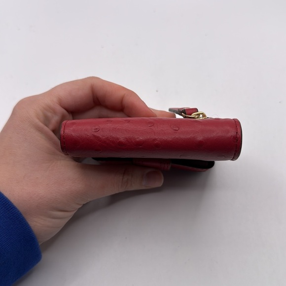 Kate Spade Red Tan Ostrich? Leather Wallet Bifold ID Card Holder - Picture 4 of 16